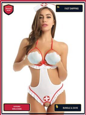 Nurse Teddy Bodysuit Lingerie Cosplay Costume Set Halter Backless